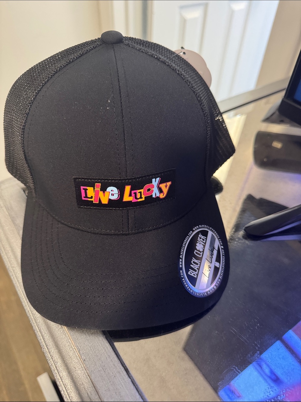 Live Lucky Black Hat with Colorful Patch